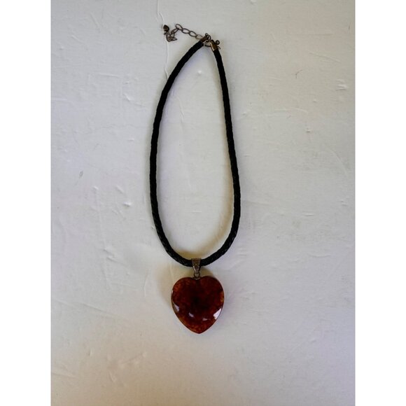 Vintage Heart Pendant Necklace With Braided Leather Cord and Adjustable Chain - Picture 2 of 6